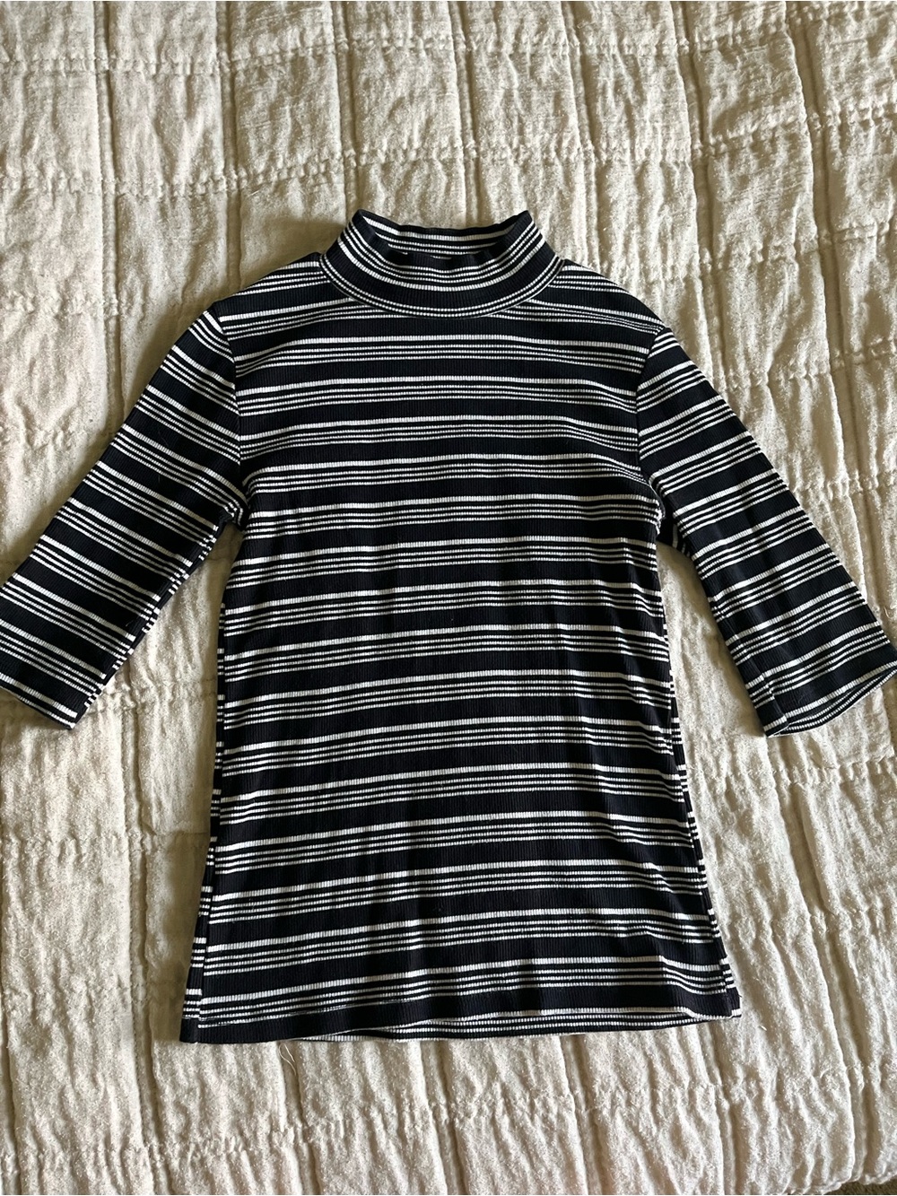 Zara Black & White Striped Mock Neck Long Sleeve Top
